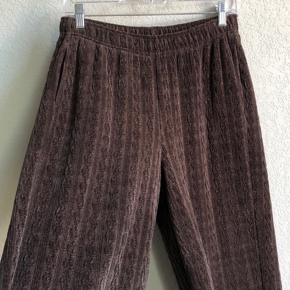 Aerie Offline Cable Knit Wide Leg Lounge Pants Chenille Trouser Brown Pull On - Picture 2 of 14